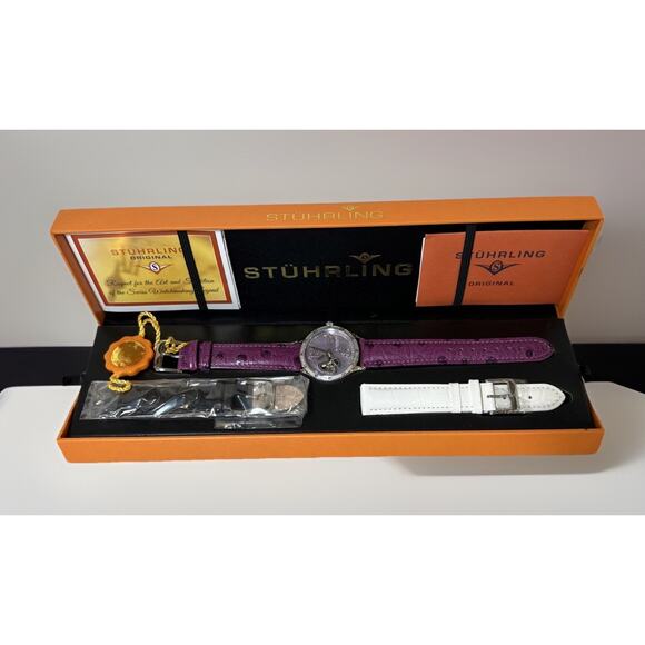 NWT Stuhrling Vogue Audrey Freedom Set 196SW.1115Q78 36 mm Auto Skeleton Watch - Picture 3 of 16